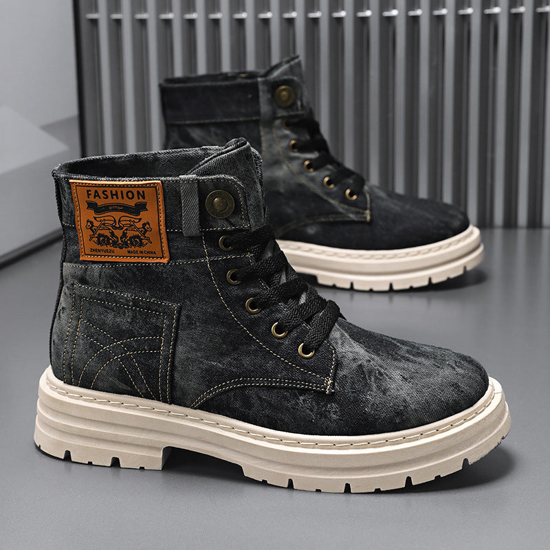 Men’s British High-Top Boots – Canvas Mid-Calf Statement Style