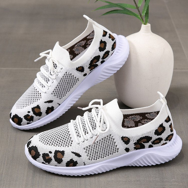 Zapatillas con cordones con estampado de leopardo de Loom & Soul – Zapatillas deportivas blancas casuales de mujer con puntera redonda