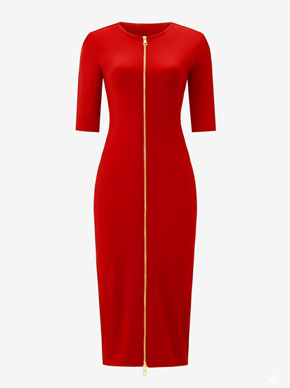Vestido midi ajustado con cuello barco – Vestido elegante de manga corta con corte entallado