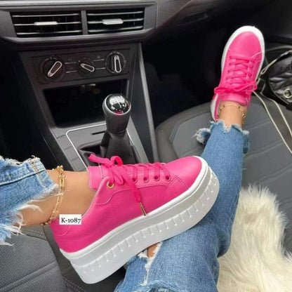 Zapatillas de plataforma para mujer – Zapatos casuales ligeros con cordones y suela gruesa