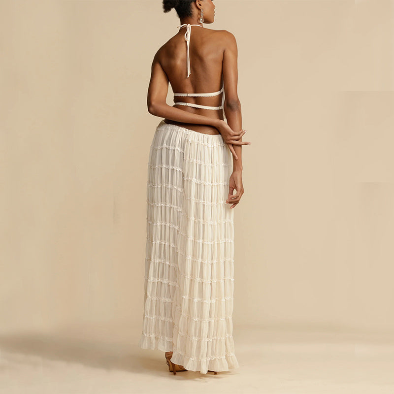 Conjunto de falda y top Loom & Soul™ de 2 piezas – Top corto sin espalda y falda larga plisada de talle alto para mujer