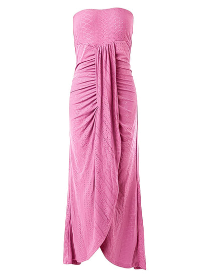 Off-Shoulder Embroidered Midi Dress – Elegant Split Wrap Dress