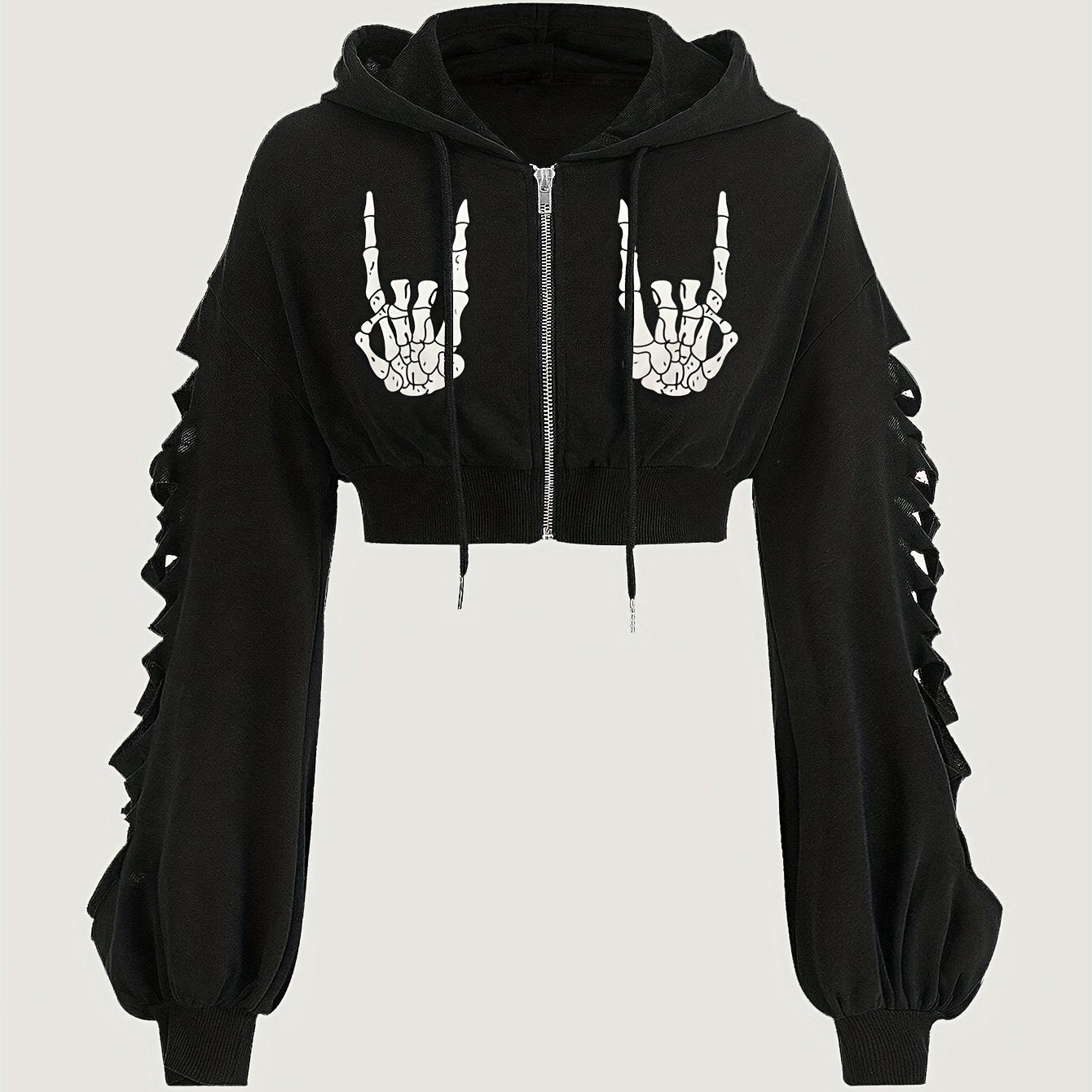 Sudadera con capucha de calavera – Sudadera extragrande rasgada estilo urbano para mujer