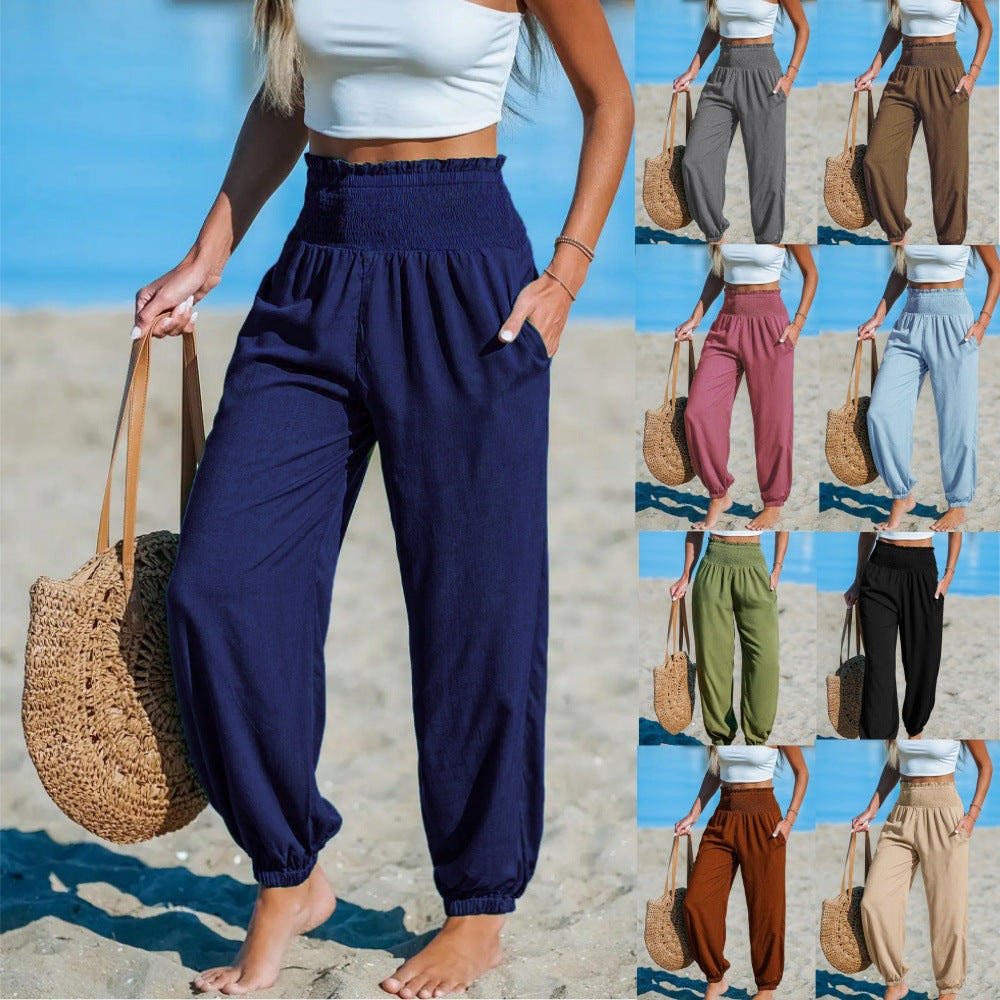 Women’s Ankle-Tie Pants – High Waist Beach Casual Fit