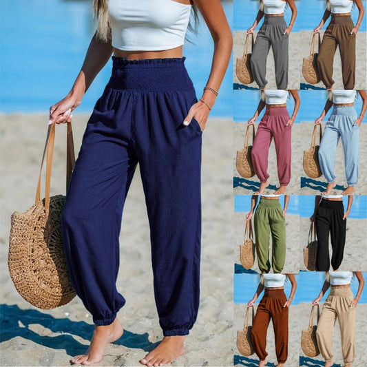 Women’s Ankle-Tie Pants – High Waist Beach Casual Fit