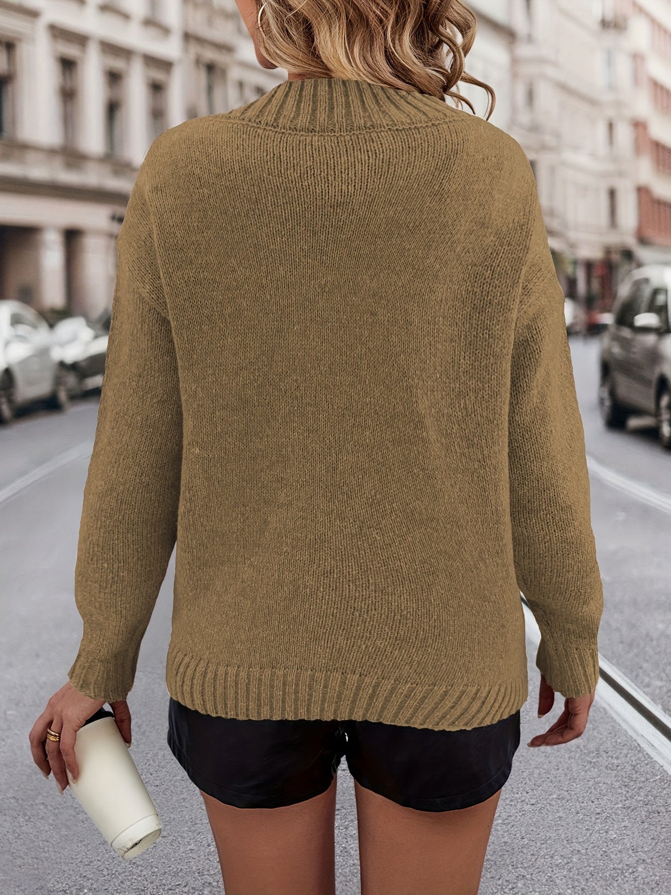 Suéter cómodo con estampado de corazón y cuello en V – Jersey de punto suave para otoño/invierno