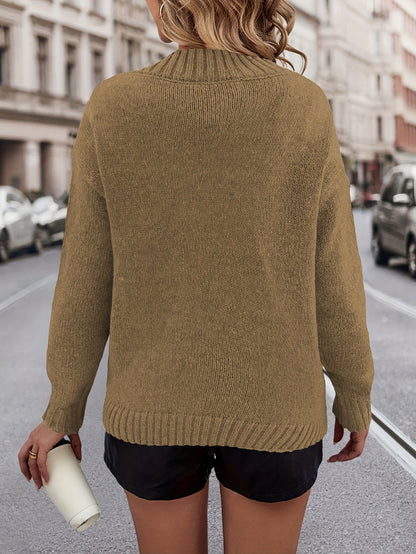Suéter cómodo con estampado de corazón y cuello en V – Jersey de punto suave para otoño/invierno