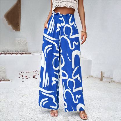 Loom & Soul™ Pantalon imprimé élégant – Pantalon femme taille haute, coupe droite et ample pour l'été et la plage