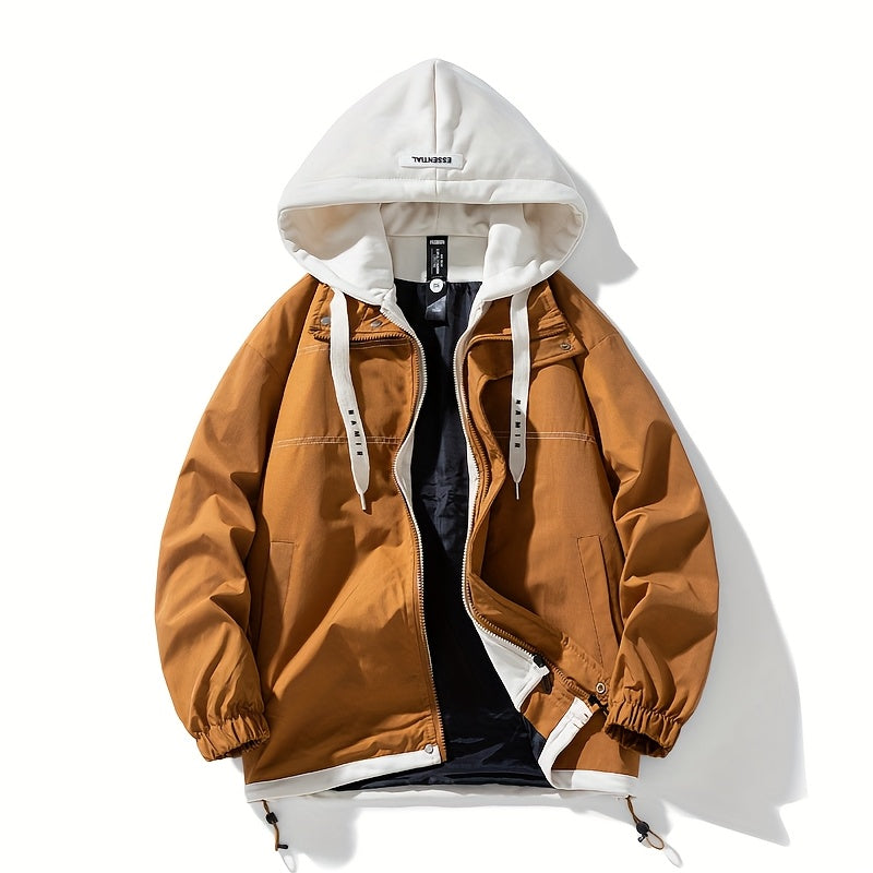 Chaqueta con cremallera y bloques de color para hombre Loom & Soul – Cortavientos ligero con capucha