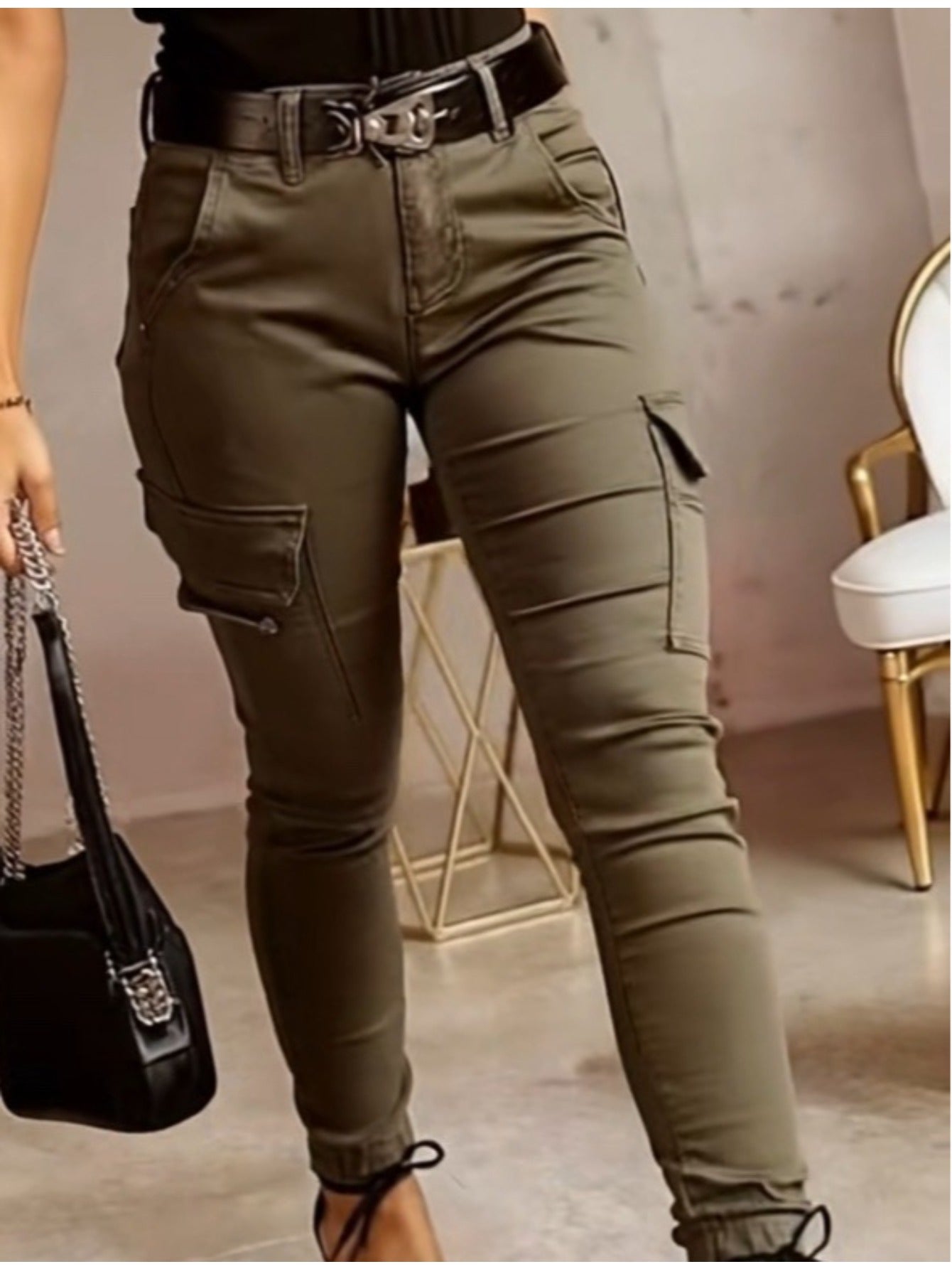 Pantalones de mujer estilo jogger cargo ajustados — Pantalones elásticos entallados estilo utilitario