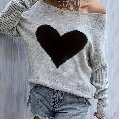 Top de corazón negro para mujer – Elegante blusa suave de cuello redondo para todas las estaciones