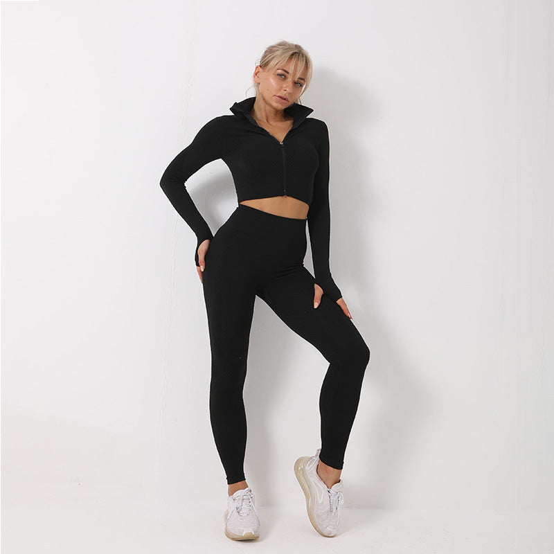 Conjunto de yoga sin costuras de 3 piezas Loom & Soul para mujer – Sujetador deportivo, top corto y leggings, conjunto de gimnasio de secado rápido