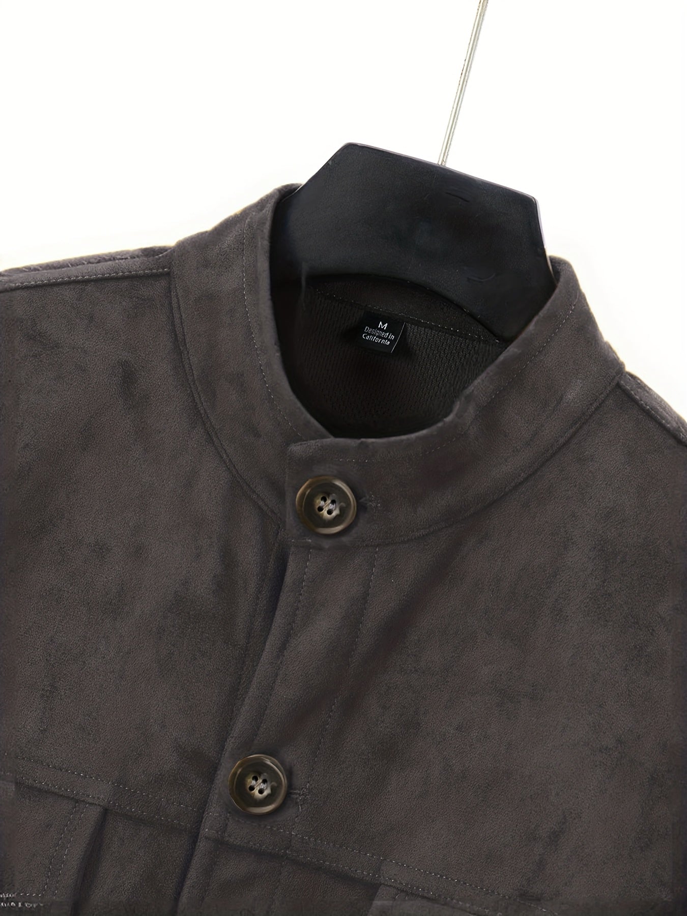 Chaqueta de ante sintético para hombre – Abrigo informal con cuello alto y botones