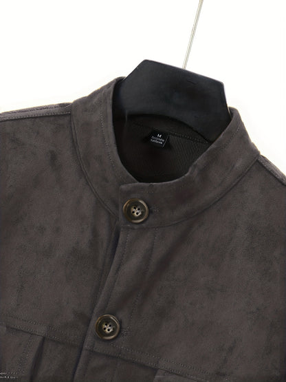 Chaqueta de ante sintético para hombre – Abrigo informal con cuello alto y botones