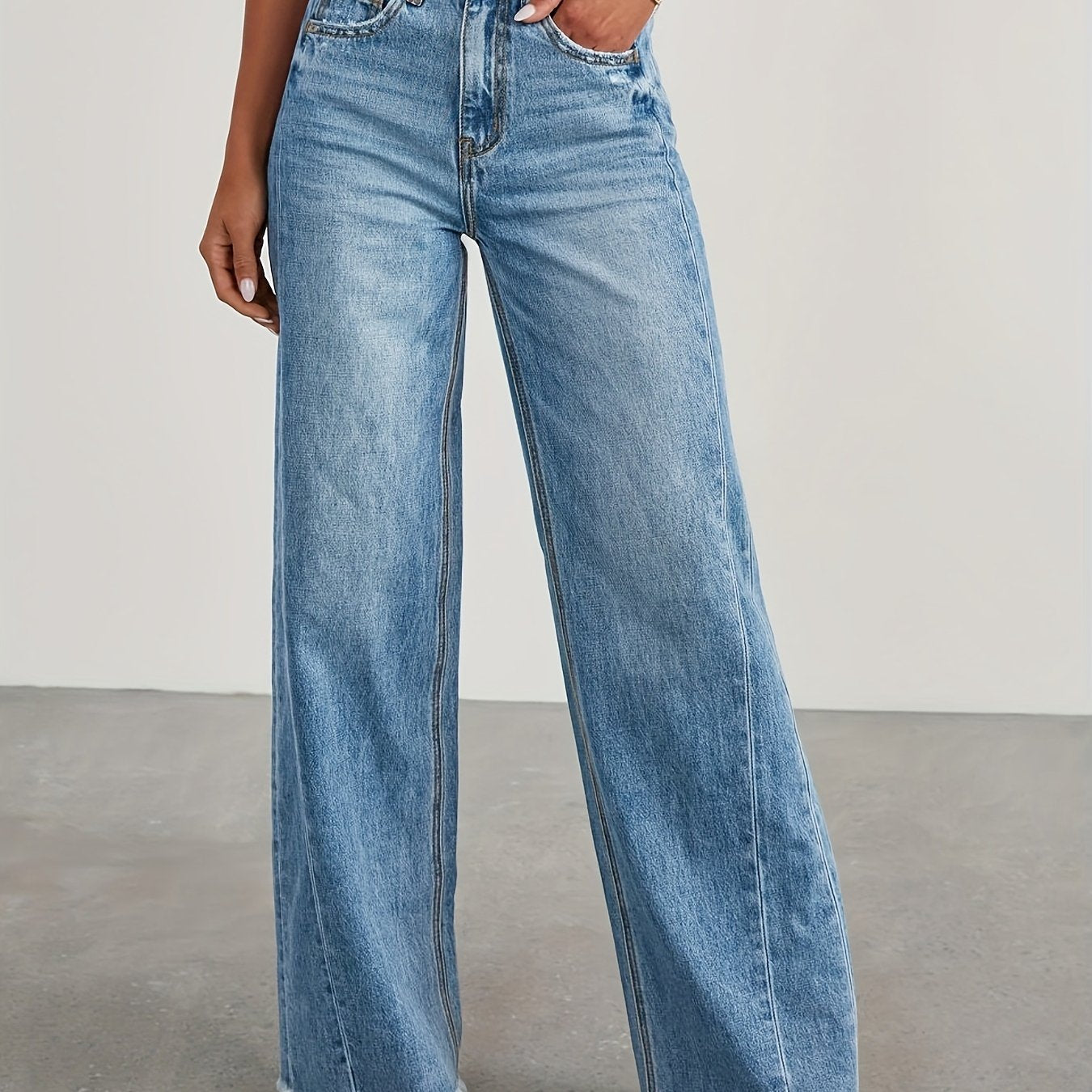 Pantalones vaqueros de mujer de talle alto y pernera ancha – Vaqueros elásticos informales holgados
