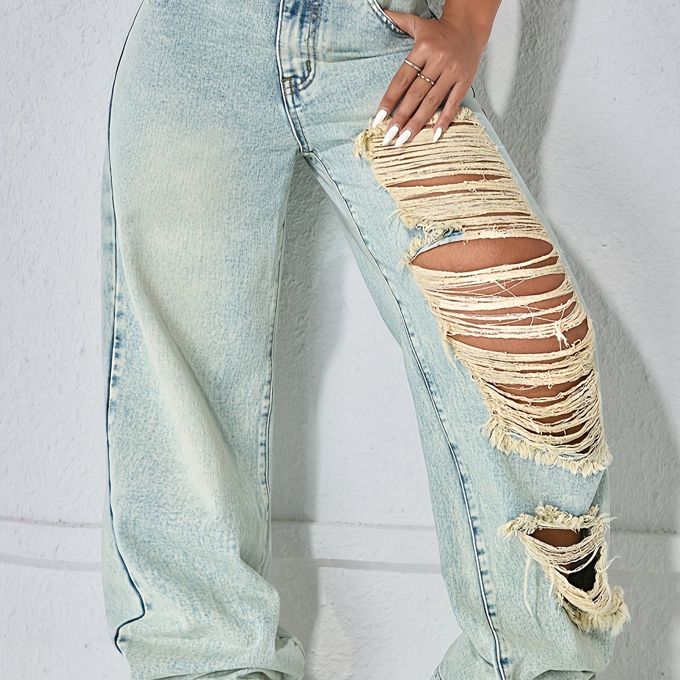 Vaqueros anchos vintage desgastados – Denim clásico lavado azul estilo urbano