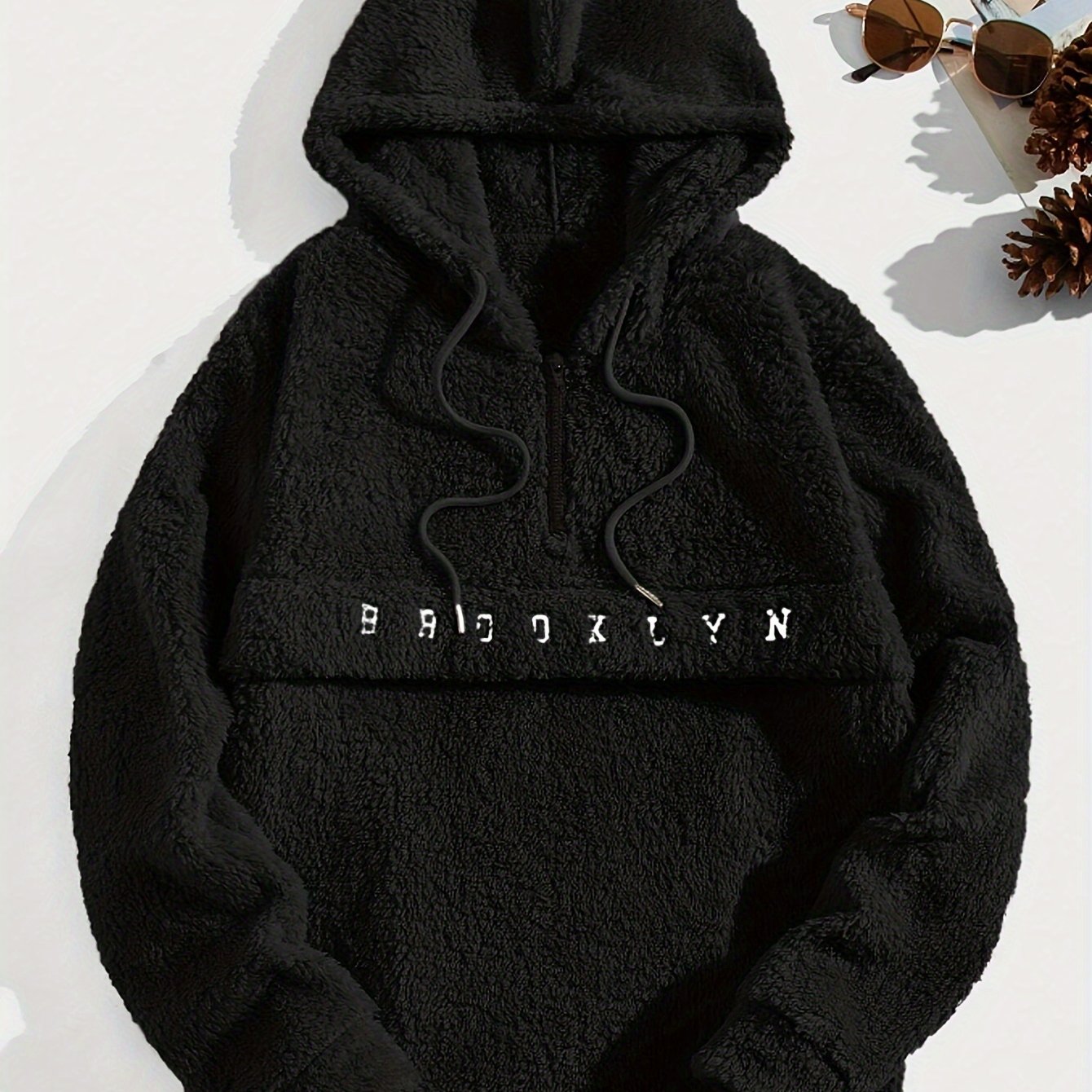 Sweat à capuche en molleton doux pour hommes – Demi-zip « Brooklyn » Pull d'hiver