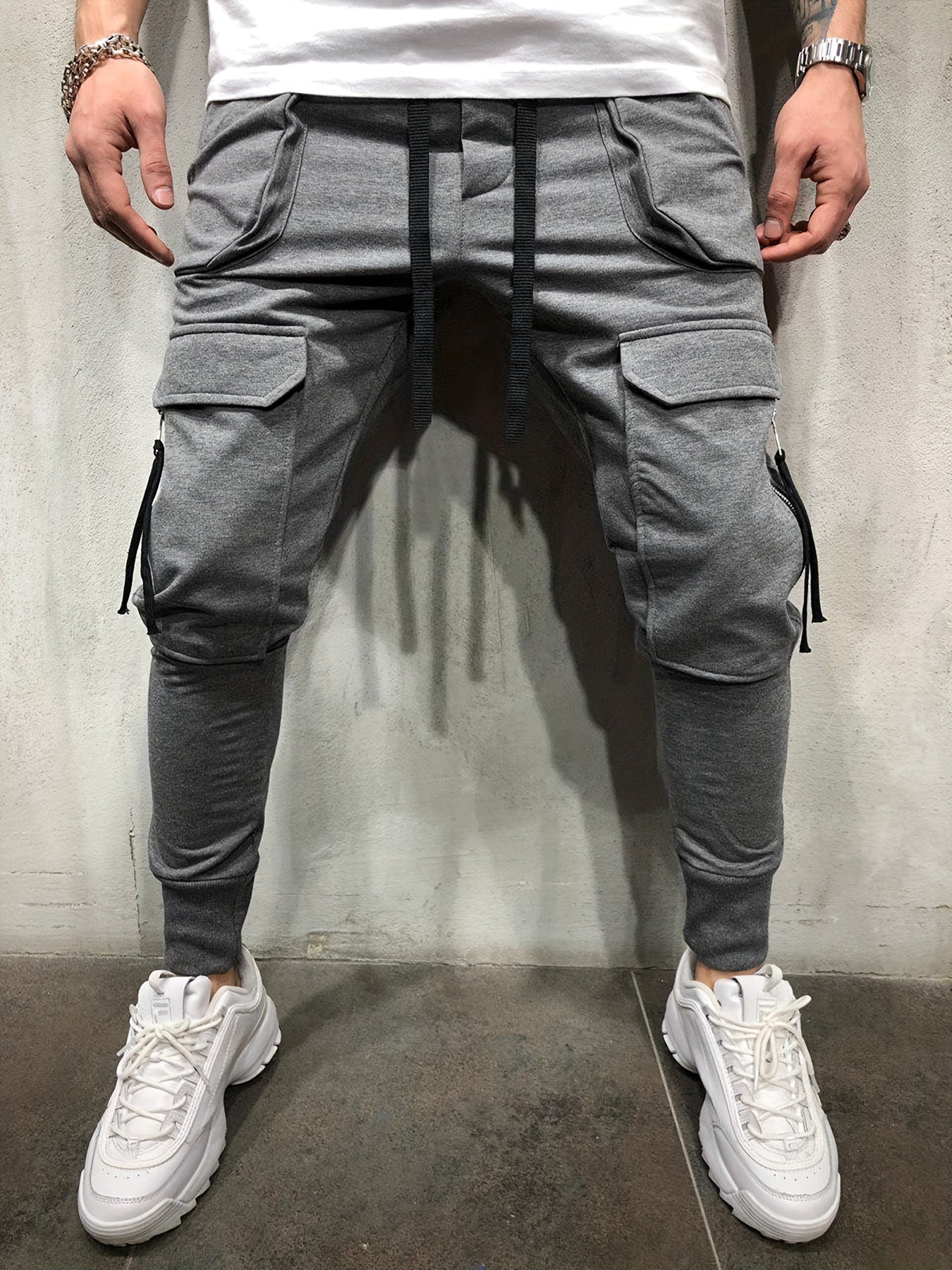 Pantalones Cargo de Hombre Urbanos – Pantalones de Exterior con Cordón y Bolsillos Múltiples