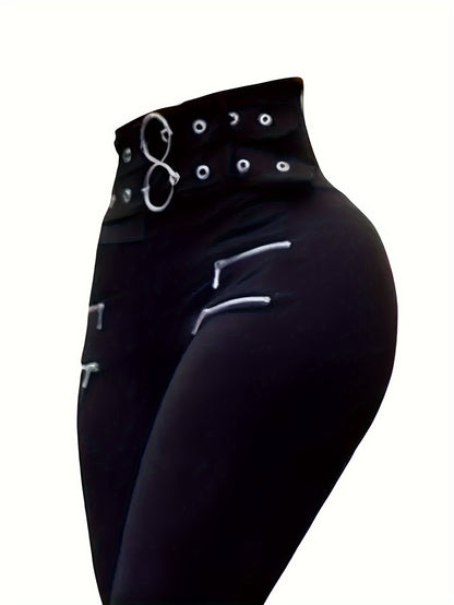 Pantalones de vestir elásticos ajustados de tiro alto con cremallera para mujer