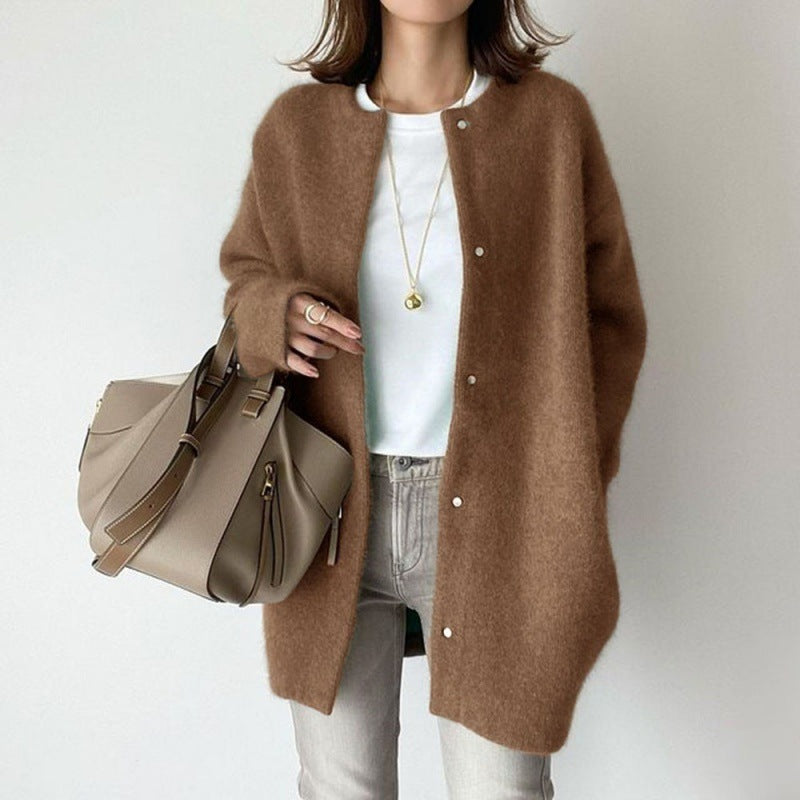 Cárdigan de punto Loom & Soul™ para mujer – Chaqueta de corte ajustado de un solo botón y color liso
