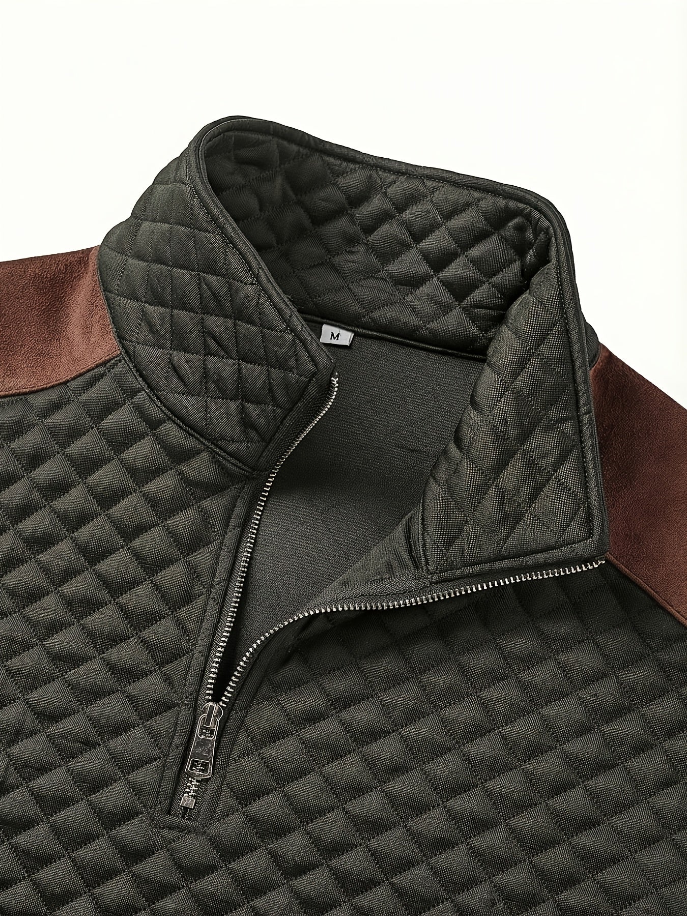 Henley de punto de rombos con cremallera para hombre – Suéter con bloques de color texturizado