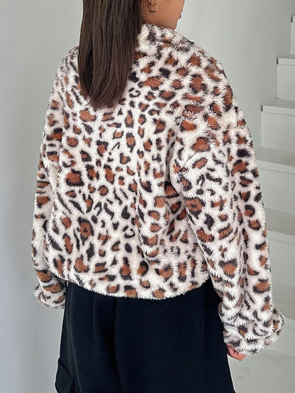 Sudadera con capucha elegante de felpa con estampado de leopardo – Chaqueta con cremallera forrada de forro polar suave