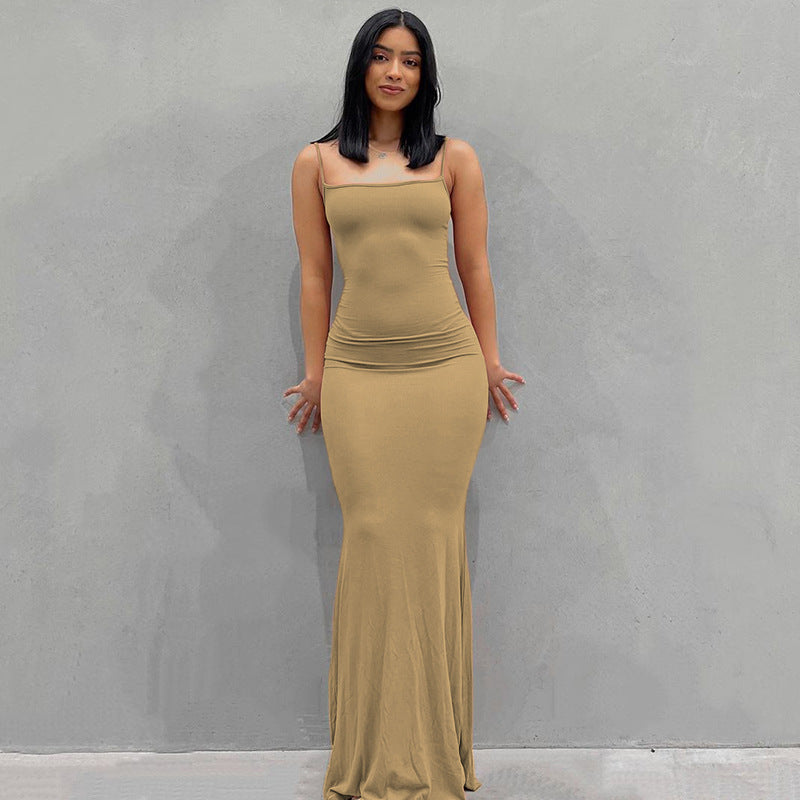 Vestido Largo Maxi A-Line sin Mangas – Vestido de Verano Minimalista de Cintura Alta