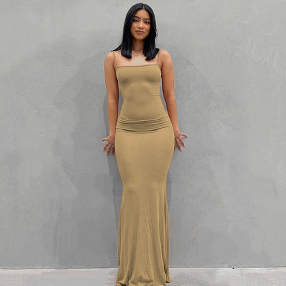 Vestido Largo Maxi A-Line sin Mangas – Vestido de Verano Minimalista de Cintura Alta