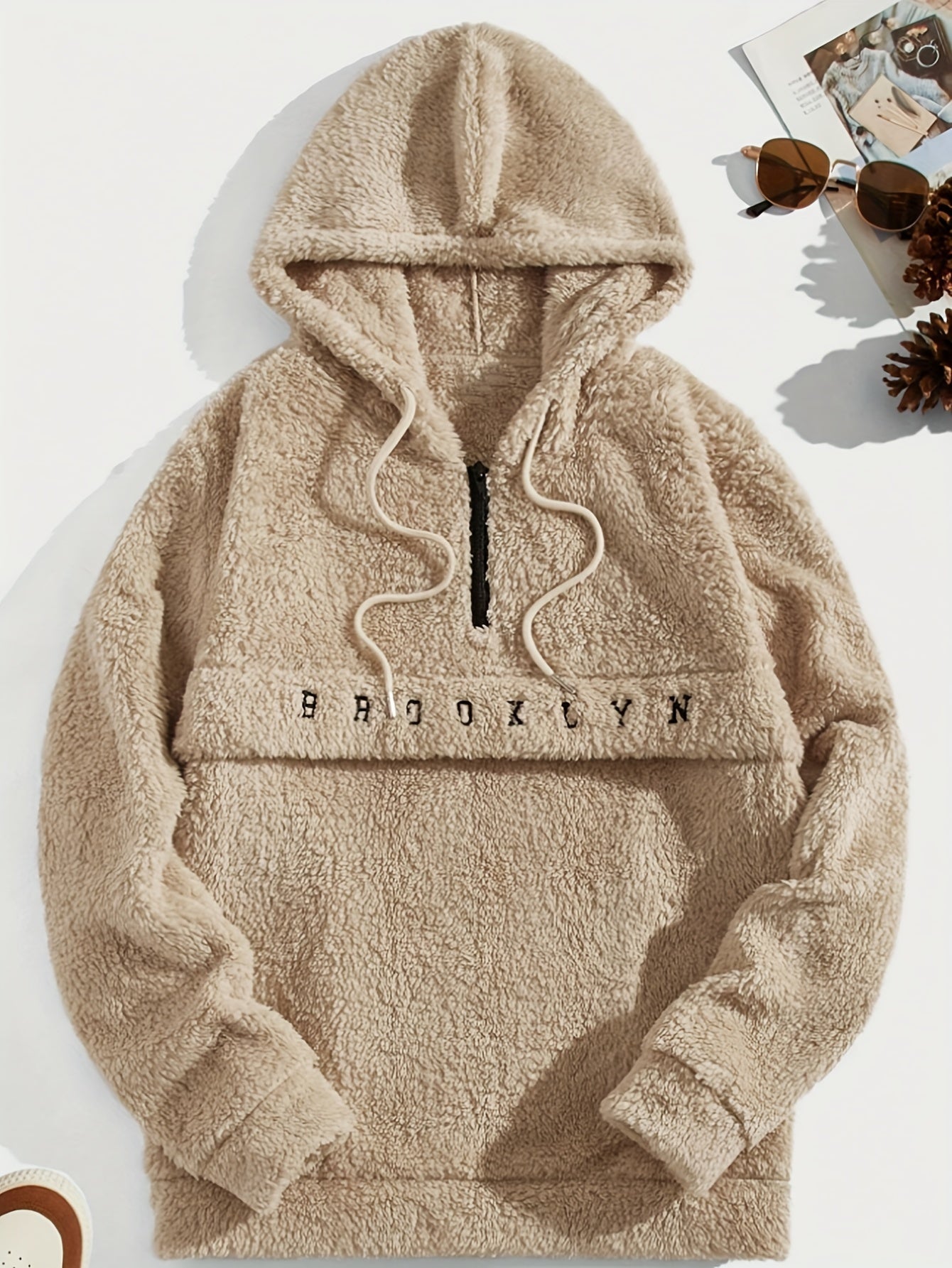 Sweat à capuche en molleton doux pour hommes – Demi-zip « Brooklyn » Pull d'hiver