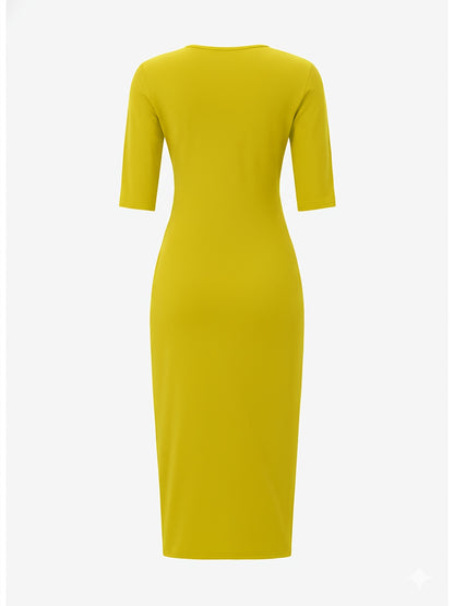 Vestido midi ajustado con cuello barco – Vestido elegante de manga corta con corte entallado