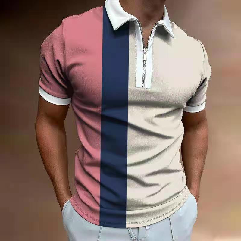 Polo de hombre a rayas – Manga corta de mezcla de algodón de corte moderno
