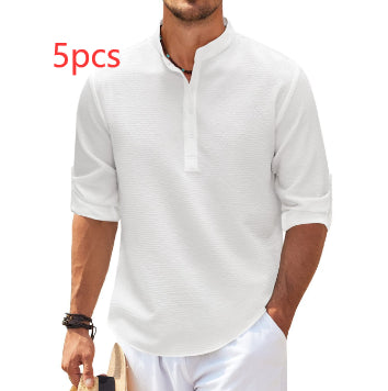 Camisa de hombre de manga larga con cuello alto – Jersey informal de corte holgado
