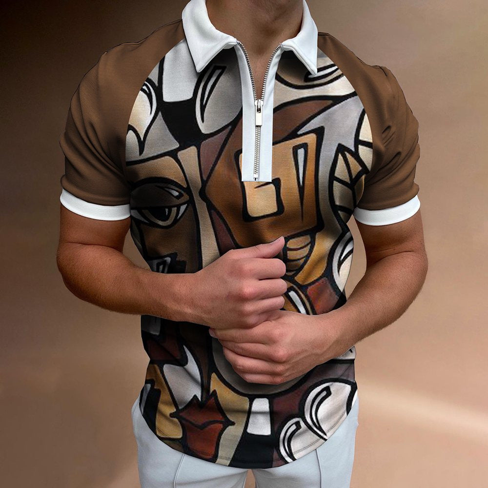 Polo de hombre a rayas – Manga corta de mezcla de algodón de corte moderno