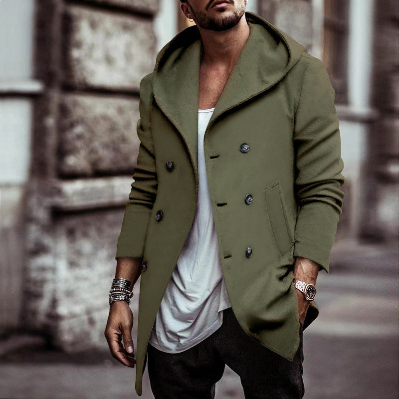 Gabardina con Capucha Cruzada para Hombre – Ajuste Holgado de Largo Medio
