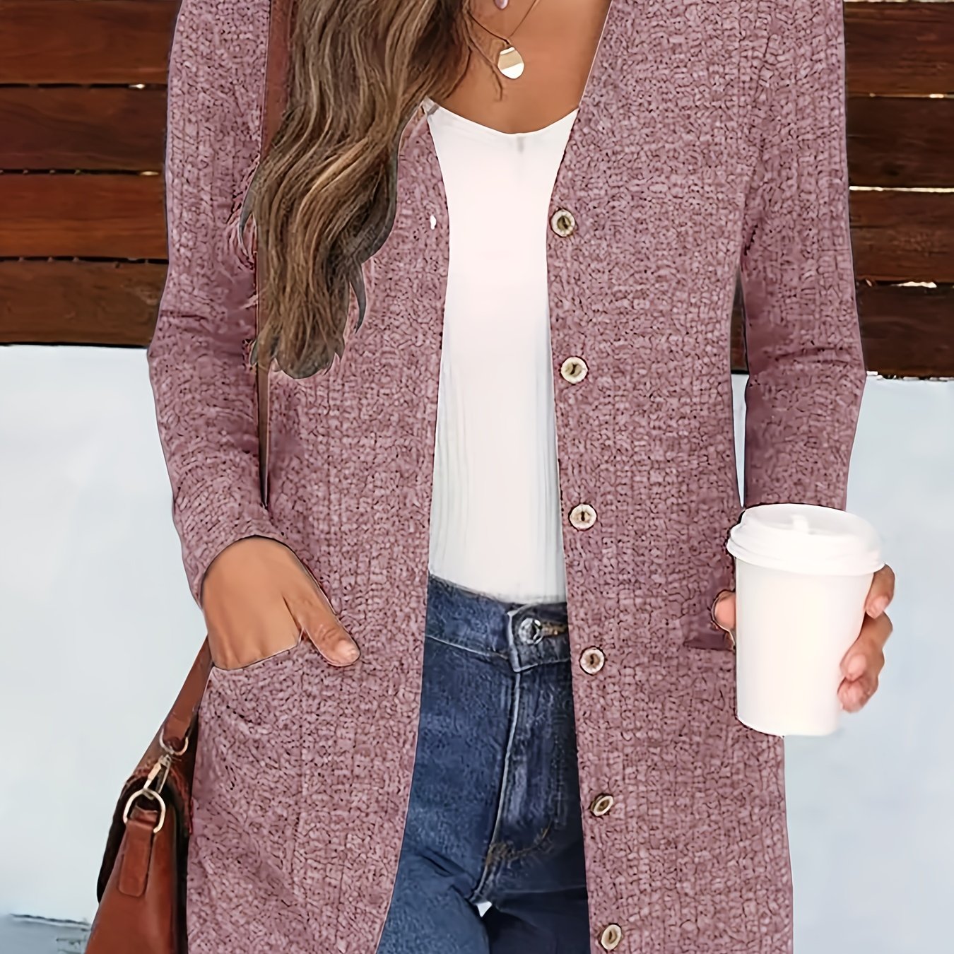 Cárdigan elegante con cuello de pico para mujer – Suéter acogedor de otoño con botones