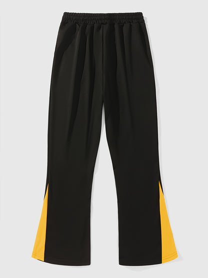 Pantalones Acampanados Negros para Hombre – Pantalones de Calle con Estampado de Cruz y Raya Roja