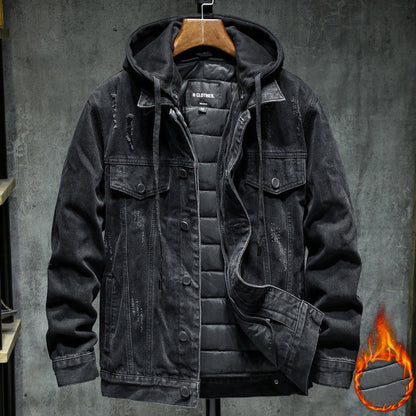 Chaqueta de mezclilla gruesa para hombre Loom & Soul – Abrigo de algodón con capucha y ajuste ceñido para invierno