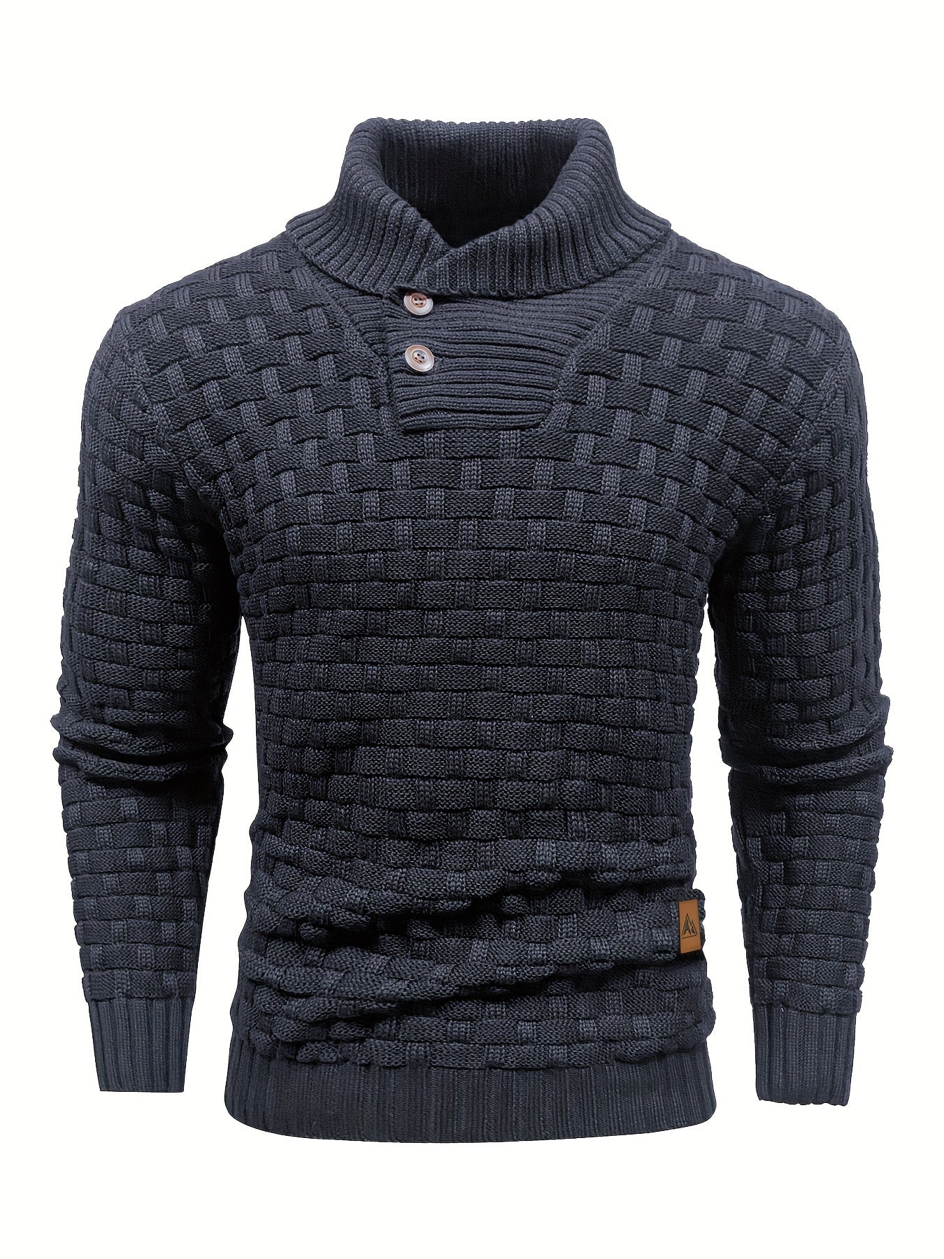 Men’s Waffle Knit Sweater – High Stretch Pullover with Lapel Collar