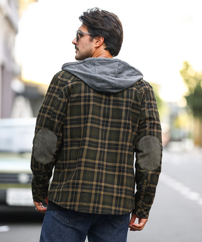 Veste à capuche en flanelle écossaise pour homme – Manteau en tartan à boutonnage asymétrique