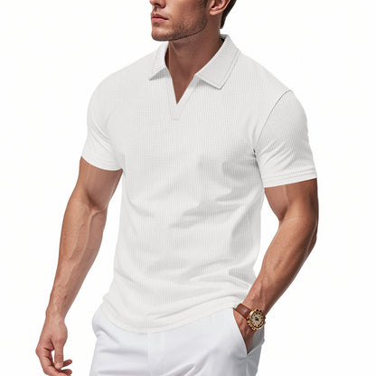 Polo de punto waffle para hombre – Casual de verano con cuello de pico y manga corta