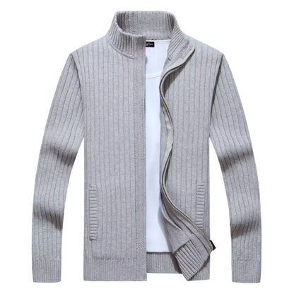 Men’s Fleece-Lined Zipper Cardigan Sweater Coat – Slim Fit Winter Jacket