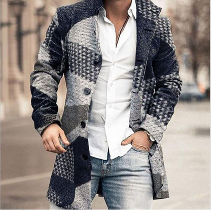 Gabardina de lana estampada para hombre – Manga larga, estilo europeo