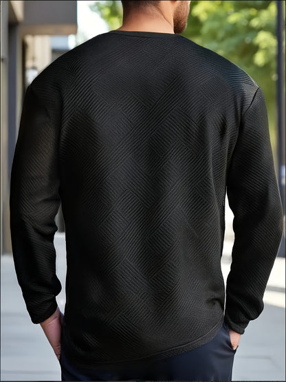 Sudadera jacquard de cuello redondo para hombre – Jersey casual de manga larga con estampado geométrico