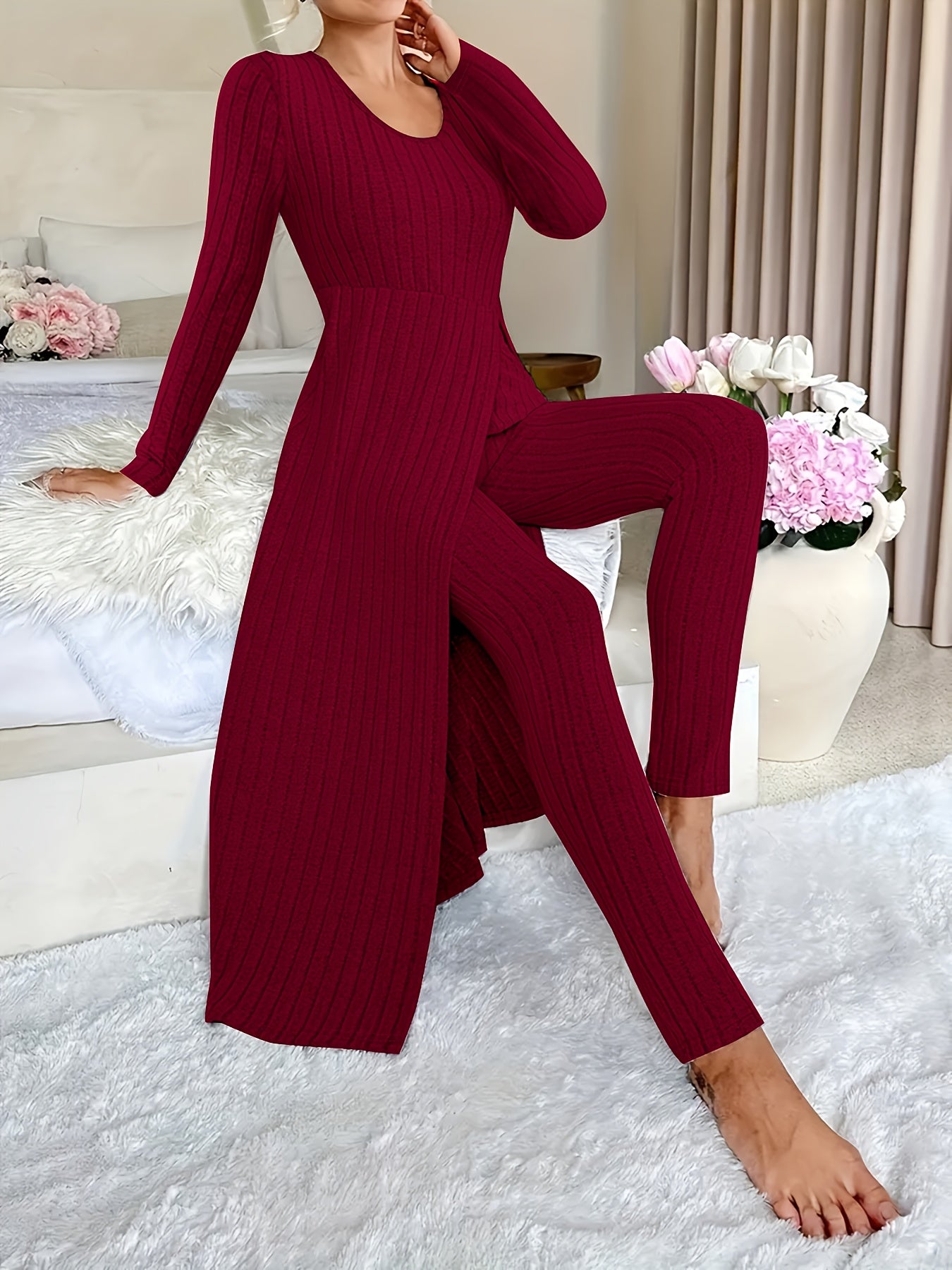 Ensemble deux pièces à carreaux – Haut à manches longues et pantalon assorti pour toutes les saisons