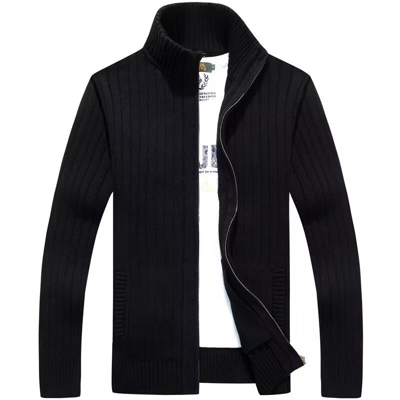 Men’s Fleece-Lined Zipper Cardigan Sweater Coat – Slim Fit Winter Jacket