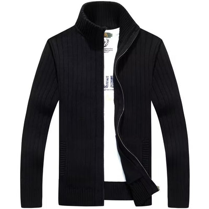 Men’s Fleece-Lined Zipper Cardigan Sweater Coat – Slim Fit Winter Jacket