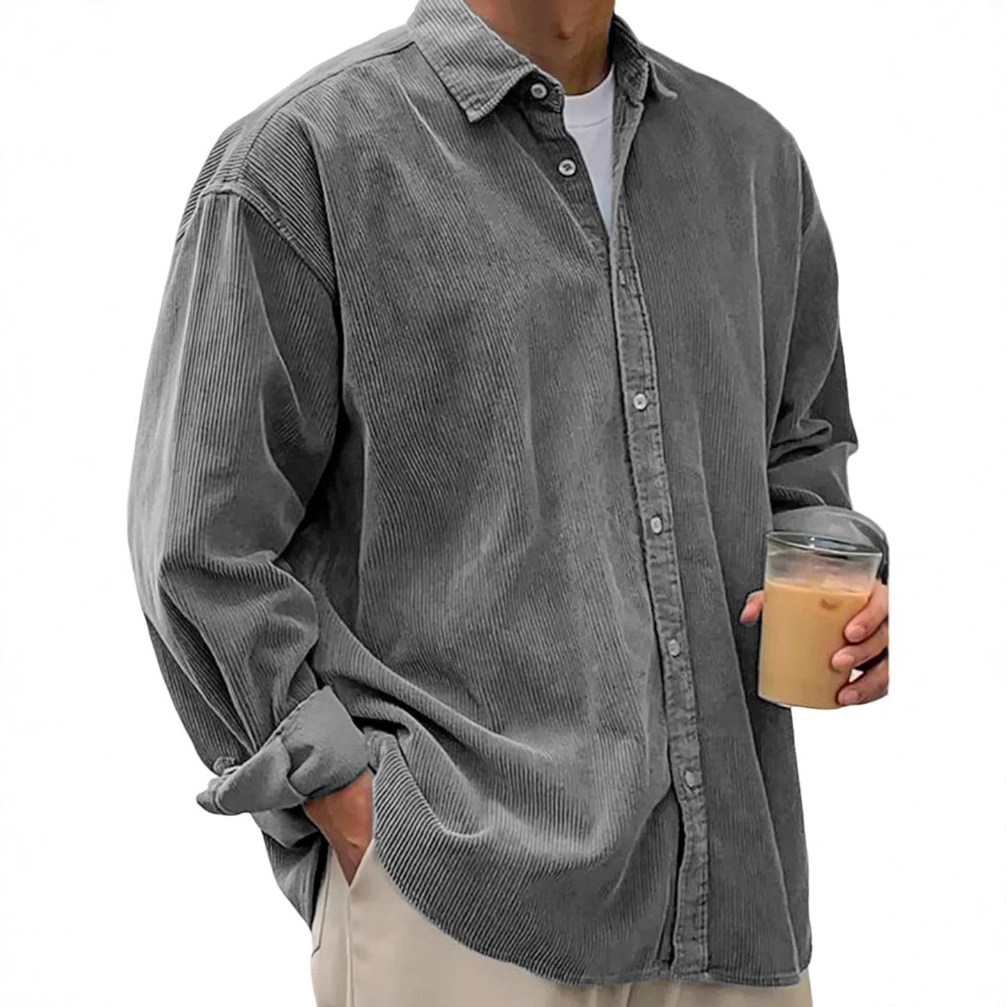 Chaqueta de Pana para Hombre – Abrigo Casual de Otoño de Corte Holgado