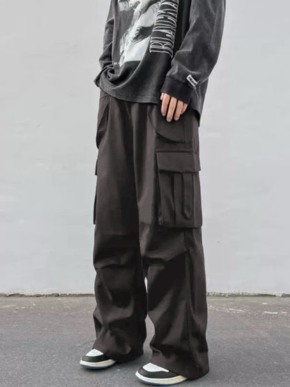 Pantalones paracaídas de pernera ancha para hombre - Pantalones de trabajo informales de tiro medio