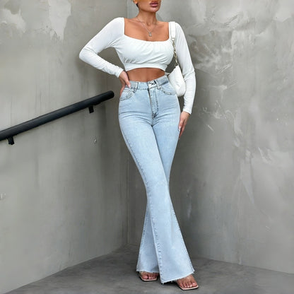 Women’s Raw Hem Flare Jeans – High Waist Vintage Bootcut Fit