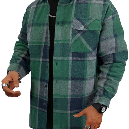 Chaqueta tipo camisa de lana a cuadros para hombre – Sobrecamisa cómoda a cuadros con botones